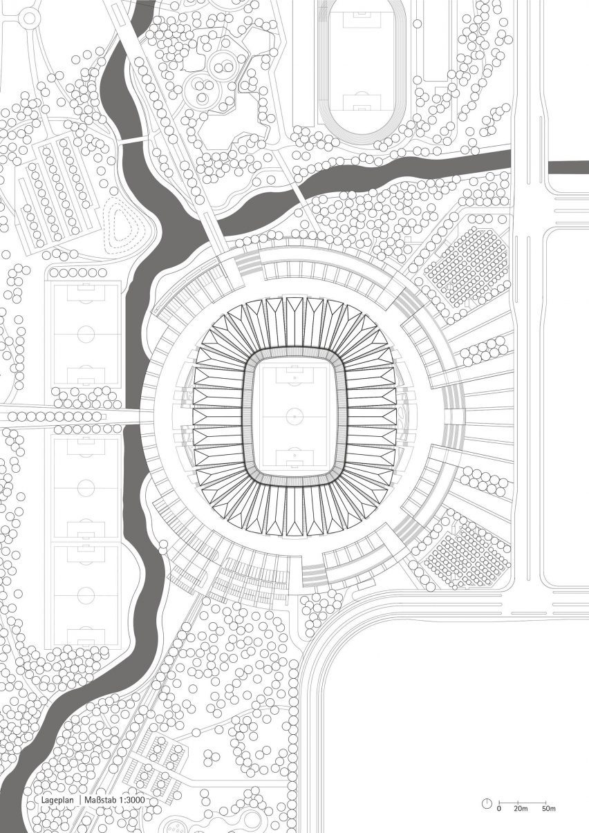 Site plan of the Kunshan Olympic Sports Centre in China by GMP Architekten
