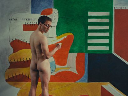 Still from E-1027 - Eileen Gray and the House by the Sea showing Le Corbusier painting the walls