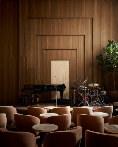 View of stage in jazz club