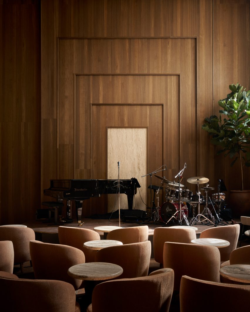 View of stage in jazz club