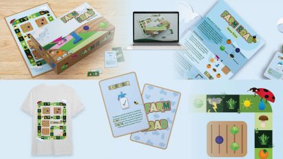 a moodboard of a graphic design project presenting a board game proposal