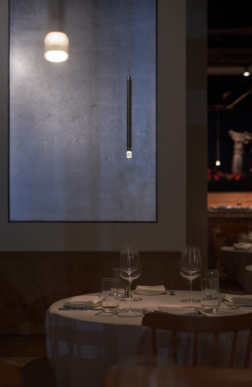 Light pendant hanging from ceiling