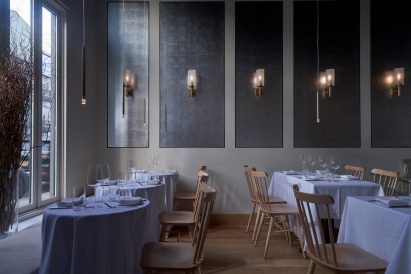 Metallic panels on wall