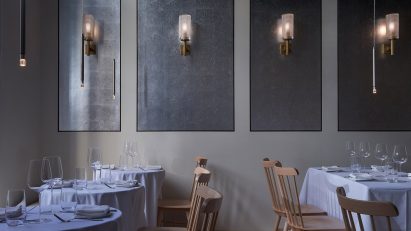 Metallic panels on wall