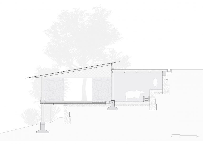 Section of Gaushala dairy facility by Studio Saar