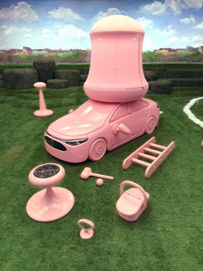 All-pink Mercedes-Benz CLA by Gustaf Westman on a lawn