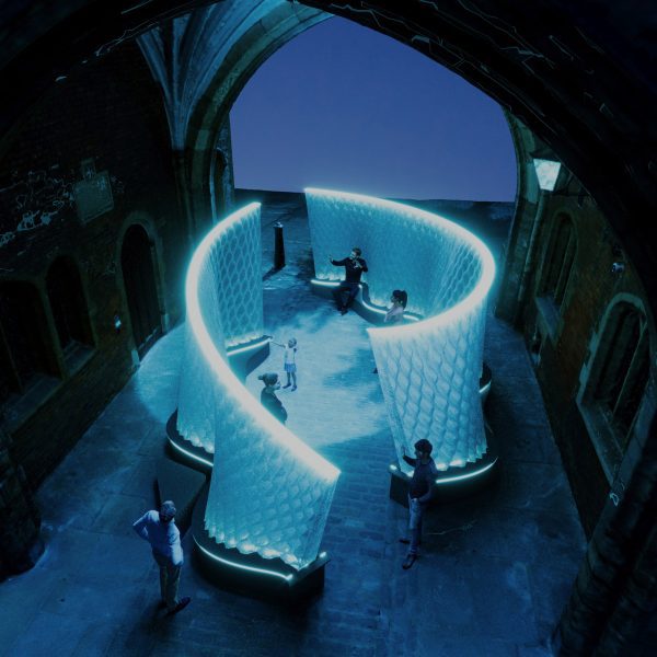 Night time render of Arthur Mamou-Mani's Harmonic Tides installation