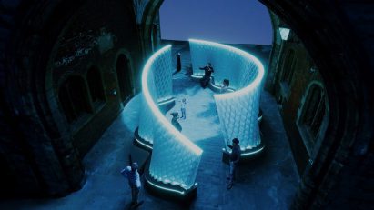 Aerial view of Arthur Mamou-Mani's Harmonic Tides installation