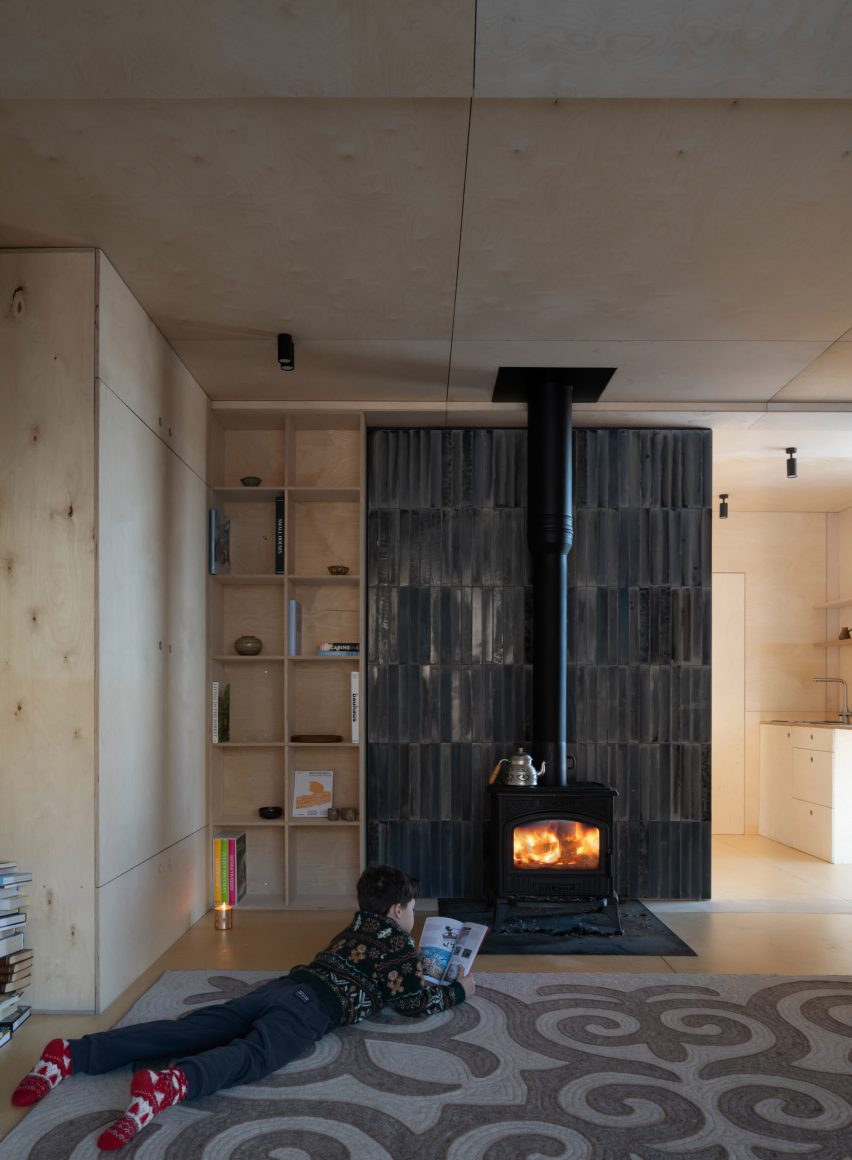 Interior of wooden cabin