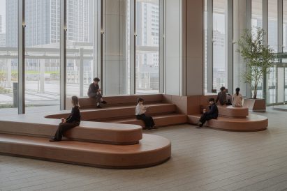 Undulating seating in Blue Bottle Coffee Takanawa Cafe
