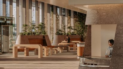 Cafe in Tokyo with stone counter
