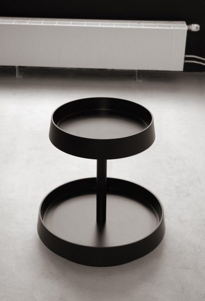 Black drinks table with two trays