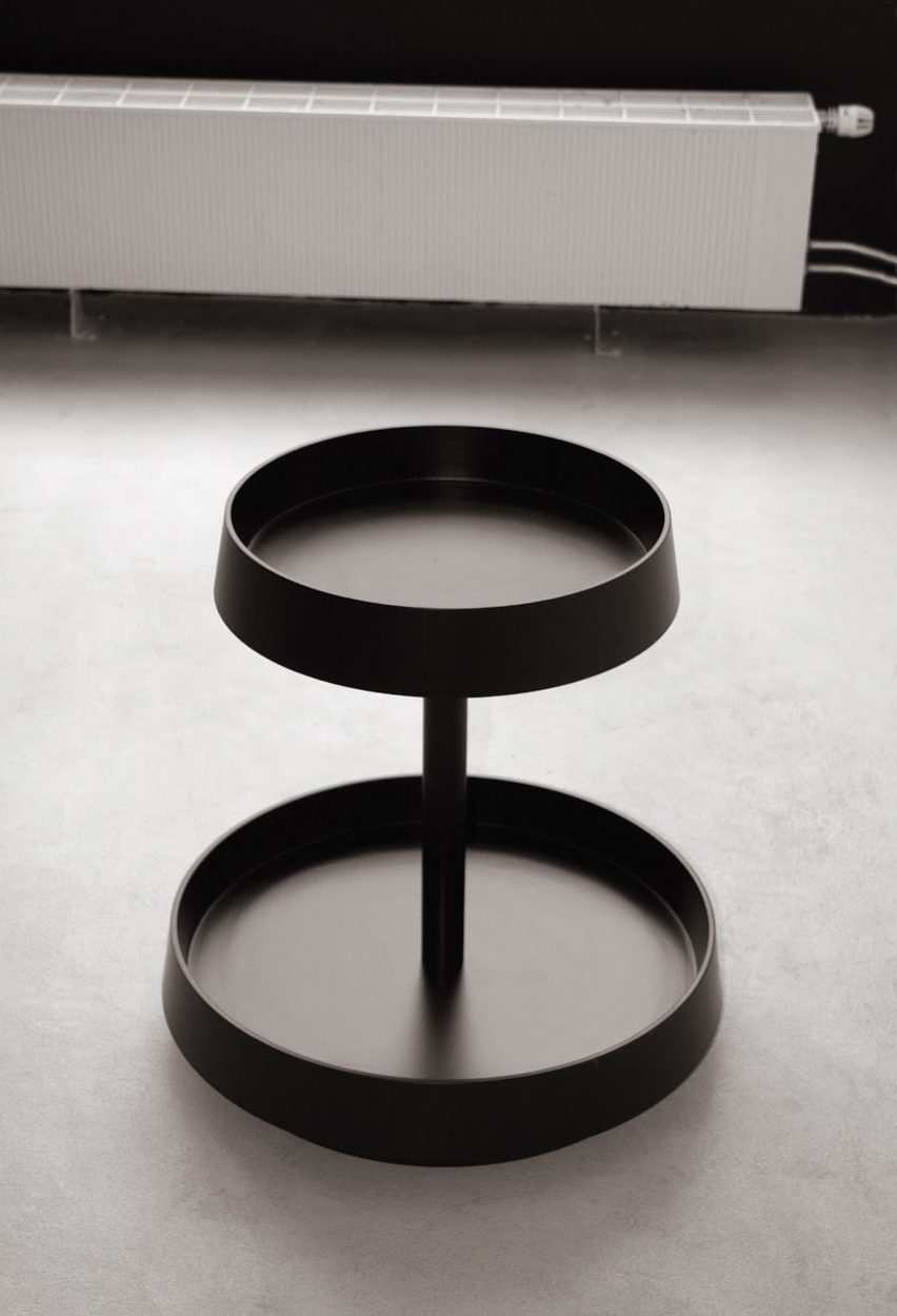 Black drinks table with two trays