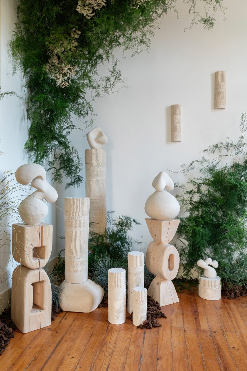 Totem-like ceramic sculptures