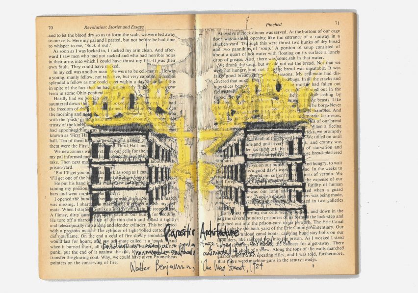 a photograph of a book with an illustration in tones of blue and yellow on it and black text
