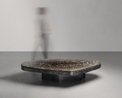 Table with brass base and resin top