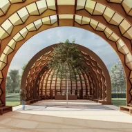 Render of the interior arched structure of Marina Tabassum's 2025 Serpentine Pavilion