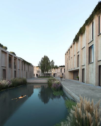 Person swimming at Spoorweghaven development in Rotterdam