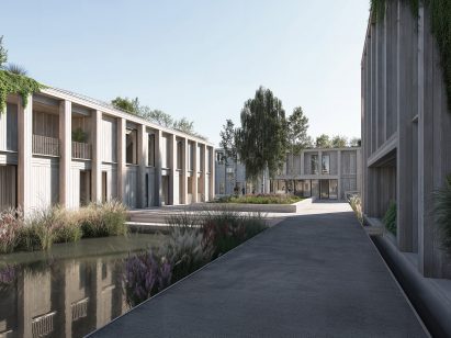 Render of floating Spoorweghaven neighbourhood by MAST, which will be the largest floating housing development in Europe
