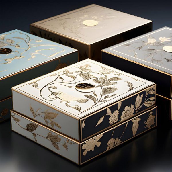 an image displaying four luxury packaging boxes