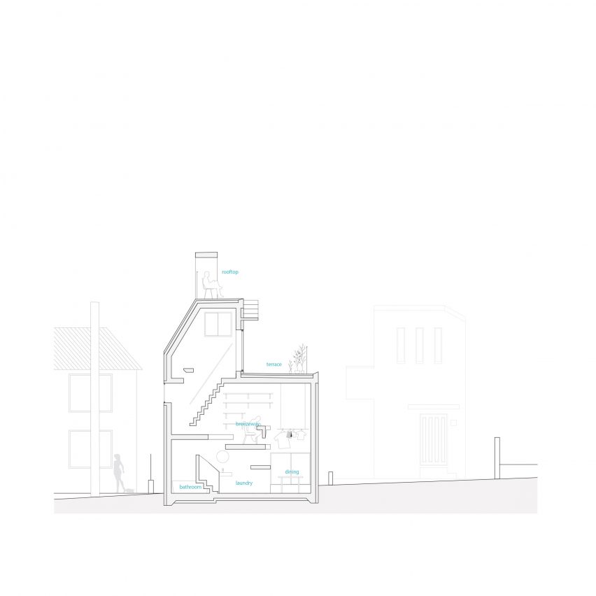 Section of Nakano House by Suzuko Yamada Architects