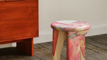 High Tide pink marbled table by Brogan Cox and Nat Maks