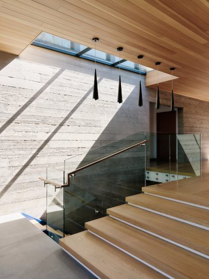 Board-formed concrete walls in ogawa fisher house