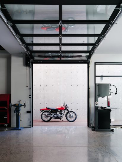 submerged patio with motorcyle