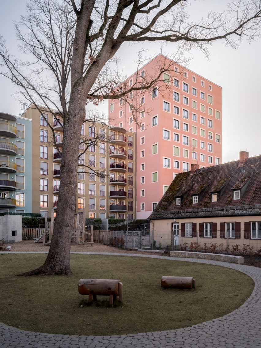 Houses designed by Albert Speer next to colourful blocks