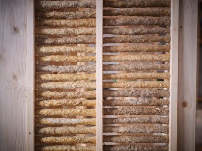 Hemp fibre walls of Rooted Potential pavilion by Sara Martinsen