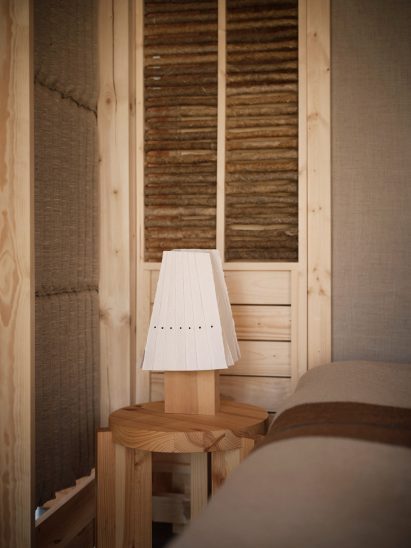 Bedside lamp in Rooted Potential pavilion by Sara Martinsen