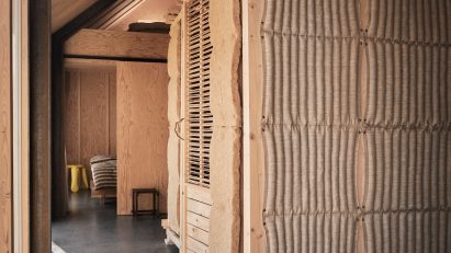 Exterior of Rooted Potential pavilion by Sara Martinsen