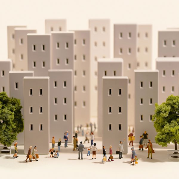 Plugs posed to look like skyscrapers in photo by Tatsuya Tanaka for Small Muji exhibition
