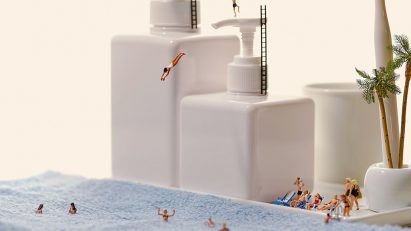 Miniature divers on Muji products in photo by Tatsuya Tanaka for Small Muji exhibition