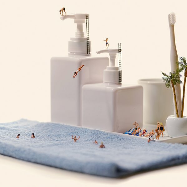 Miniature divers on Muji products in photo by Tatsuya Tanaka for Small Muji exhibition