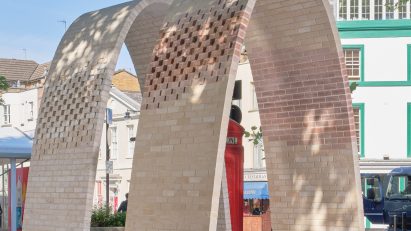 Stone brick arches at Clerkenwell Design Week by Hawkins\Brown and Webb Yates