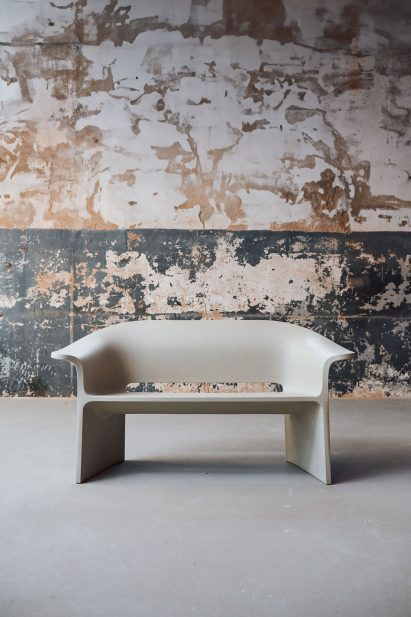 White recycled plastic bench