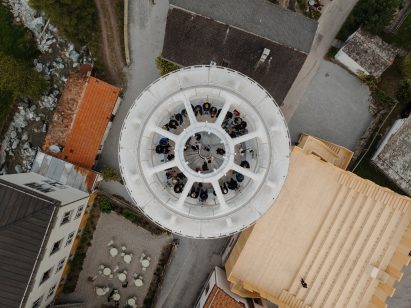 Aerial view of Tor Alva (White Tower) in Mulegns