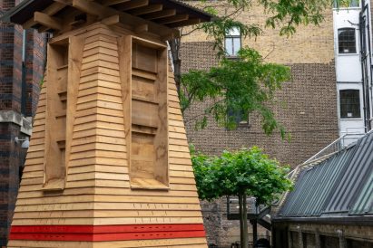 Exterior view of the Hrōst installation at the RA summer exhibition in London