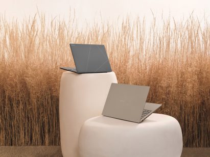 ASUS's Zenbooks on white tables