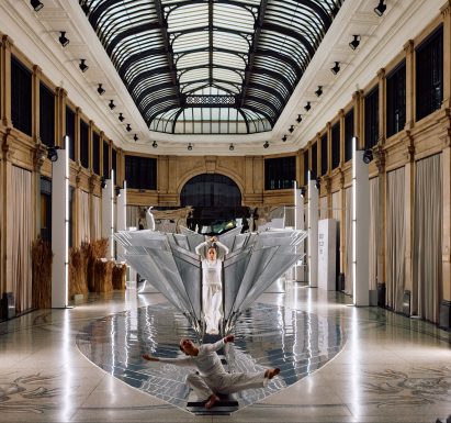 Willful Wonder installation with dancers performing around it