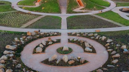 Memorial with stone garden
