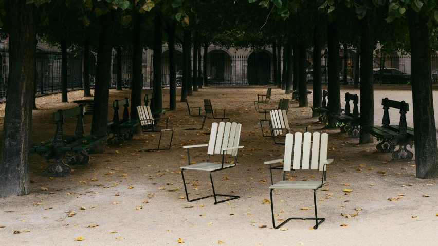 Photos of chairs on a pathway