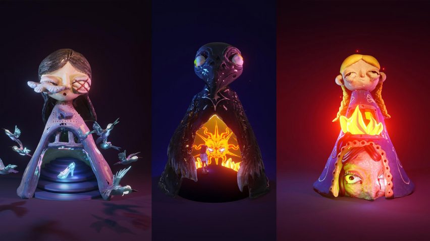 Photo of fairytale-inspired figures with digital graphics