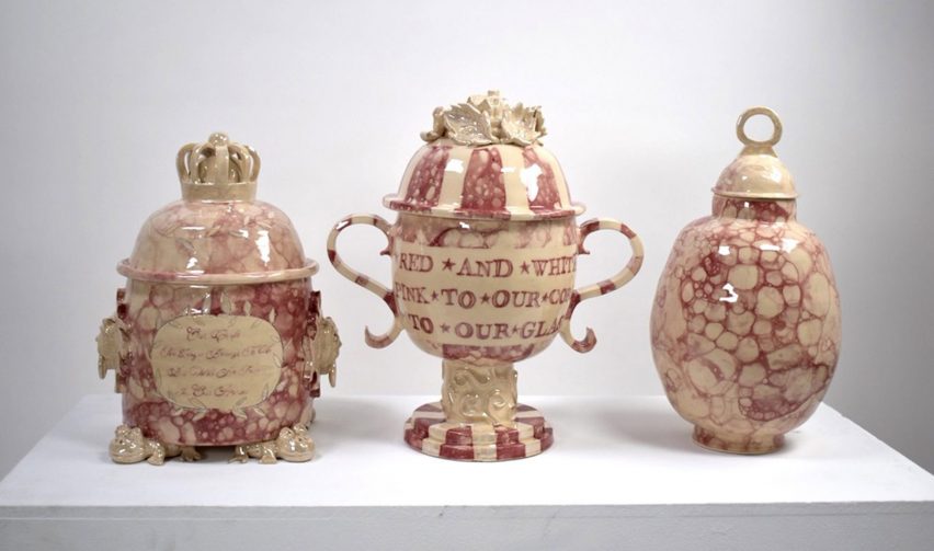 Photo of pinks and beige ceramic jars