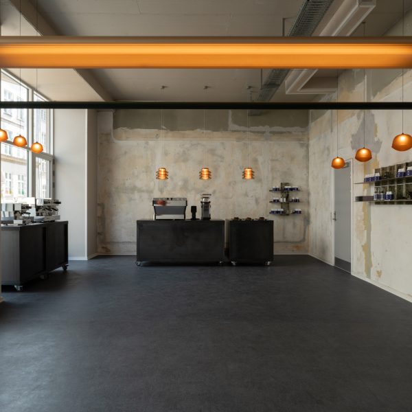 Photo of cafe in minimalist and brutalist style