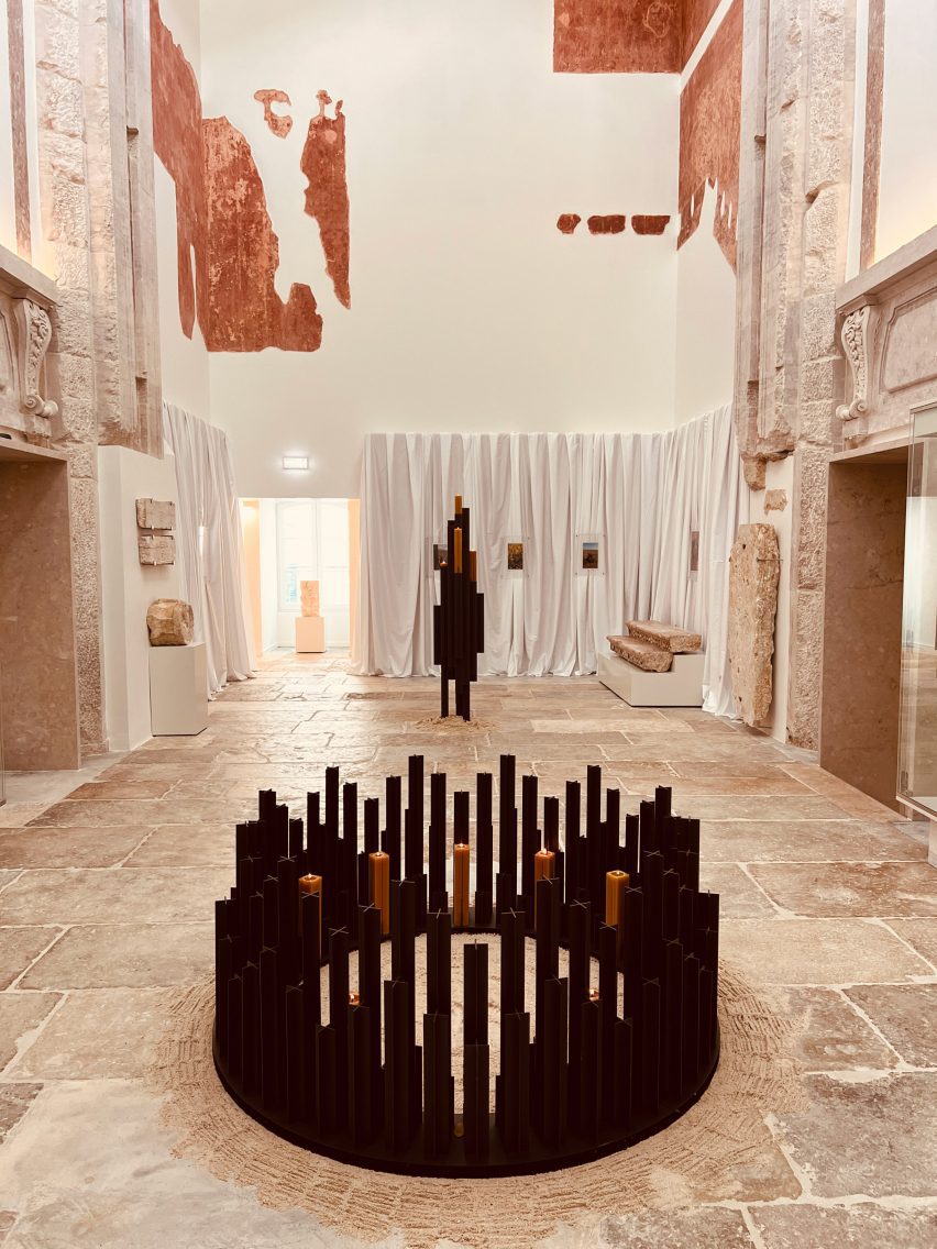 View of Alma Mater candleholders