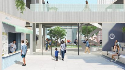 a visualisation of a service station in tones of grey