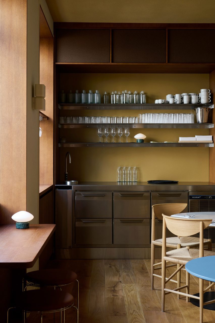 Restaurant space with green wall