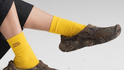 Brown shoes with yellow socks